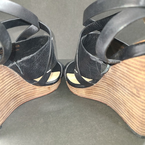 Vtg Cole Haan Leather Strappy Wedge Sandals Black Womans 8.5B Comfort EUC - Picture 5 of 7